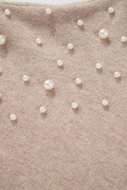 Plus Size Pearl Detail Round Neck Long Sleeve Sweater - Love Salve 