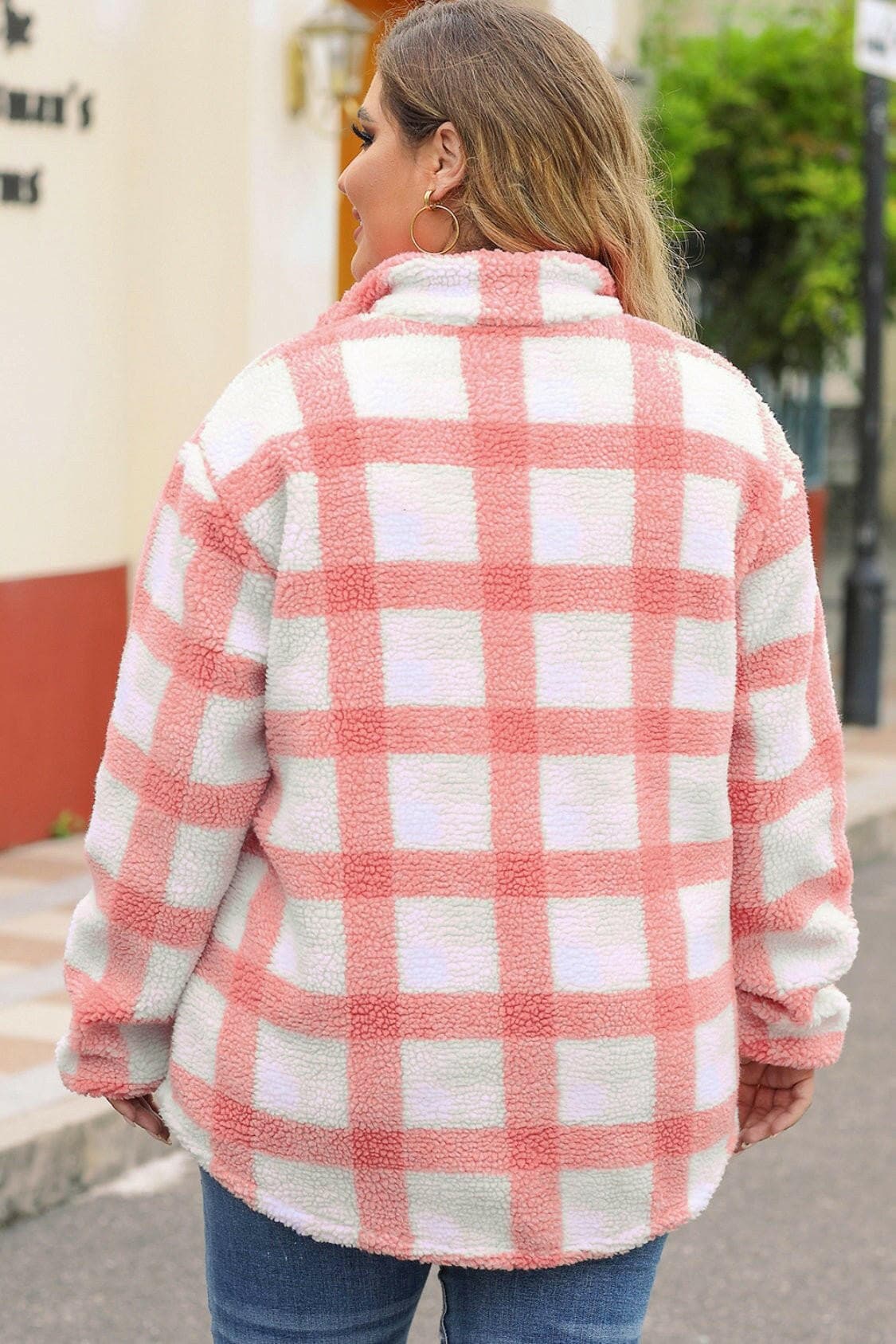 Plus Size Plaid Half Snap Long Sleeve Sweatshirt - Love Salve