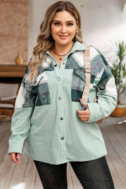 Plaid Plus Size Jacket with Snap Closure and PocketsUpgrade Your Style with our Plaid Plus Size Jacket
 
 Stay stylish and comfortable with our classic plaid jacket
 Features a convenient snap closure for easy wear
 MLove Salve Size Jacketplus