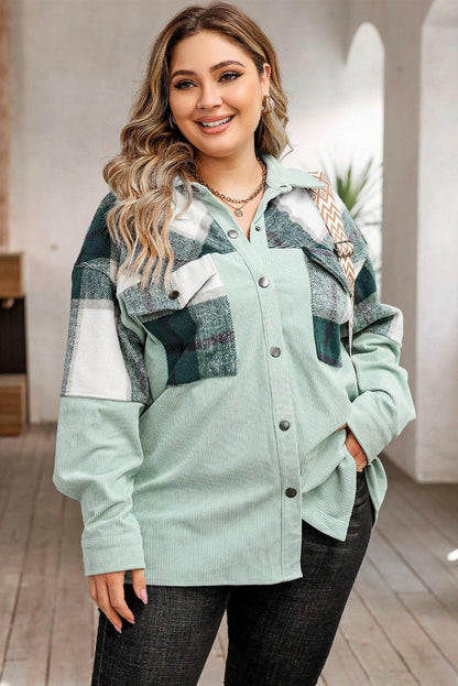 Plaid Plus Size Jacket with Snap Closure and PocketsUpgrade Your Style with our Plaid Plus Size Jacket
 
 Stay stylish and comfortable with our classic plaid jacket
 Features a convenient snap closure for easy wear
 MLove Salve Size Jacketplus