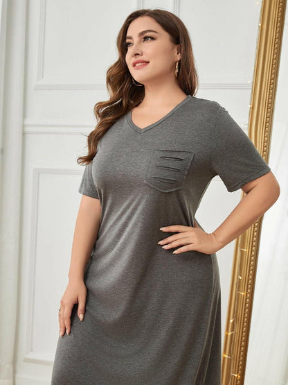 Curvy Chic V-Neck Lounge Dress with PocketsCurvy Chic V-Neck Lounge Dress with Pockets
 Indulge in Effortless Style and Comfort with Our Curvy Chic V-Neck Lounge Dress.
 Key Features:
 
 
Stylish and PracticaLove Salve -Neck Lounge Dressswimwear