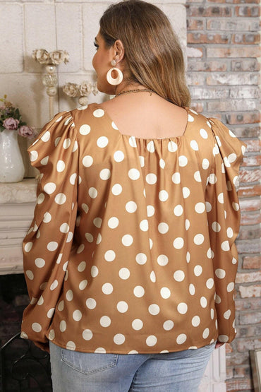 Plus Size Polka Dot Long Sleeve Blouse - Love Salve