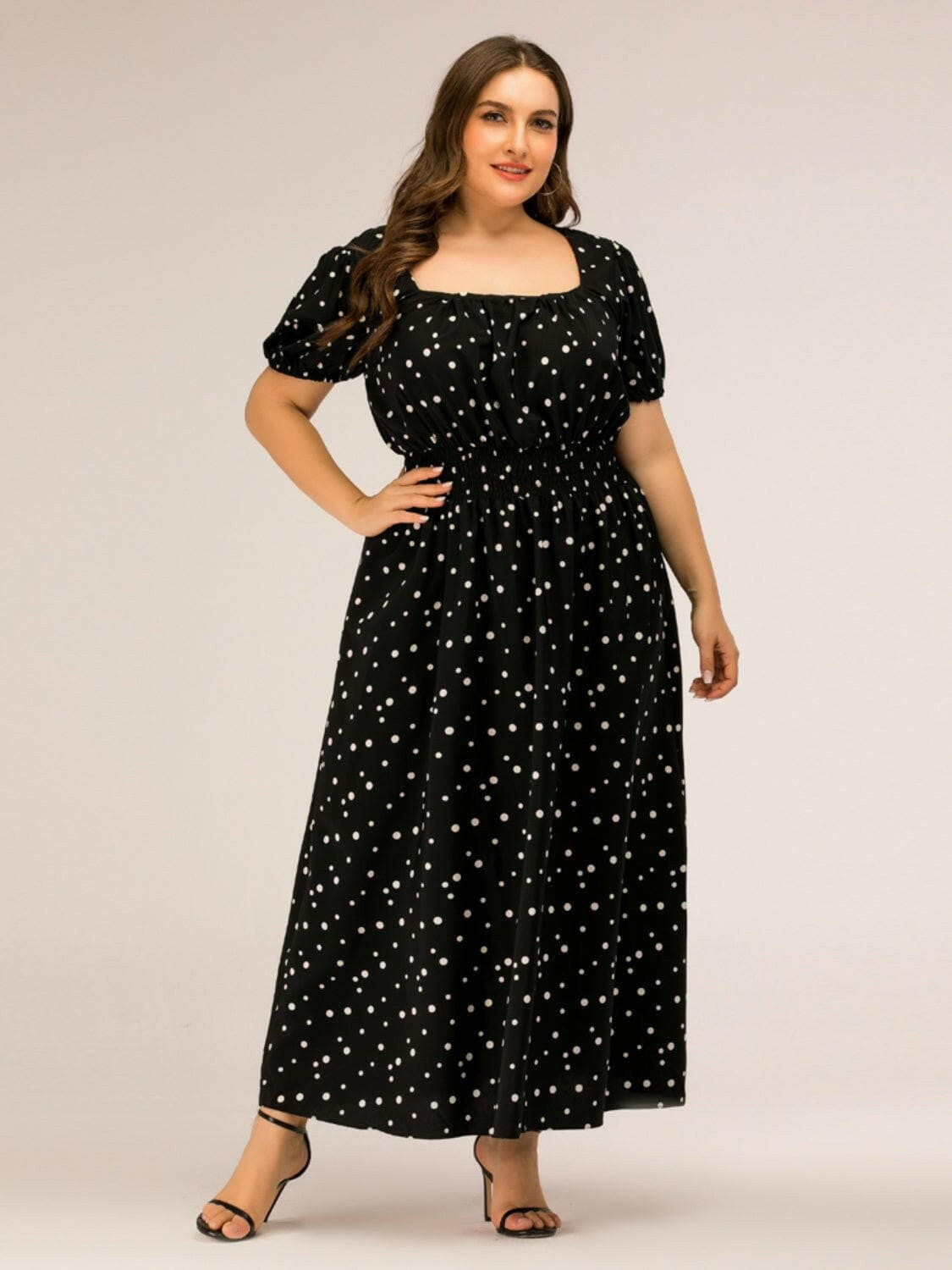 Plus Size Polka Dot Square Neck Dress - Love Salve