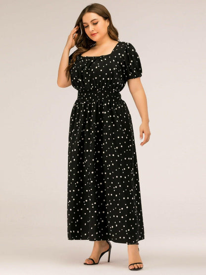 Plus Size Polka Dot Square Neck Dress - Love Salve