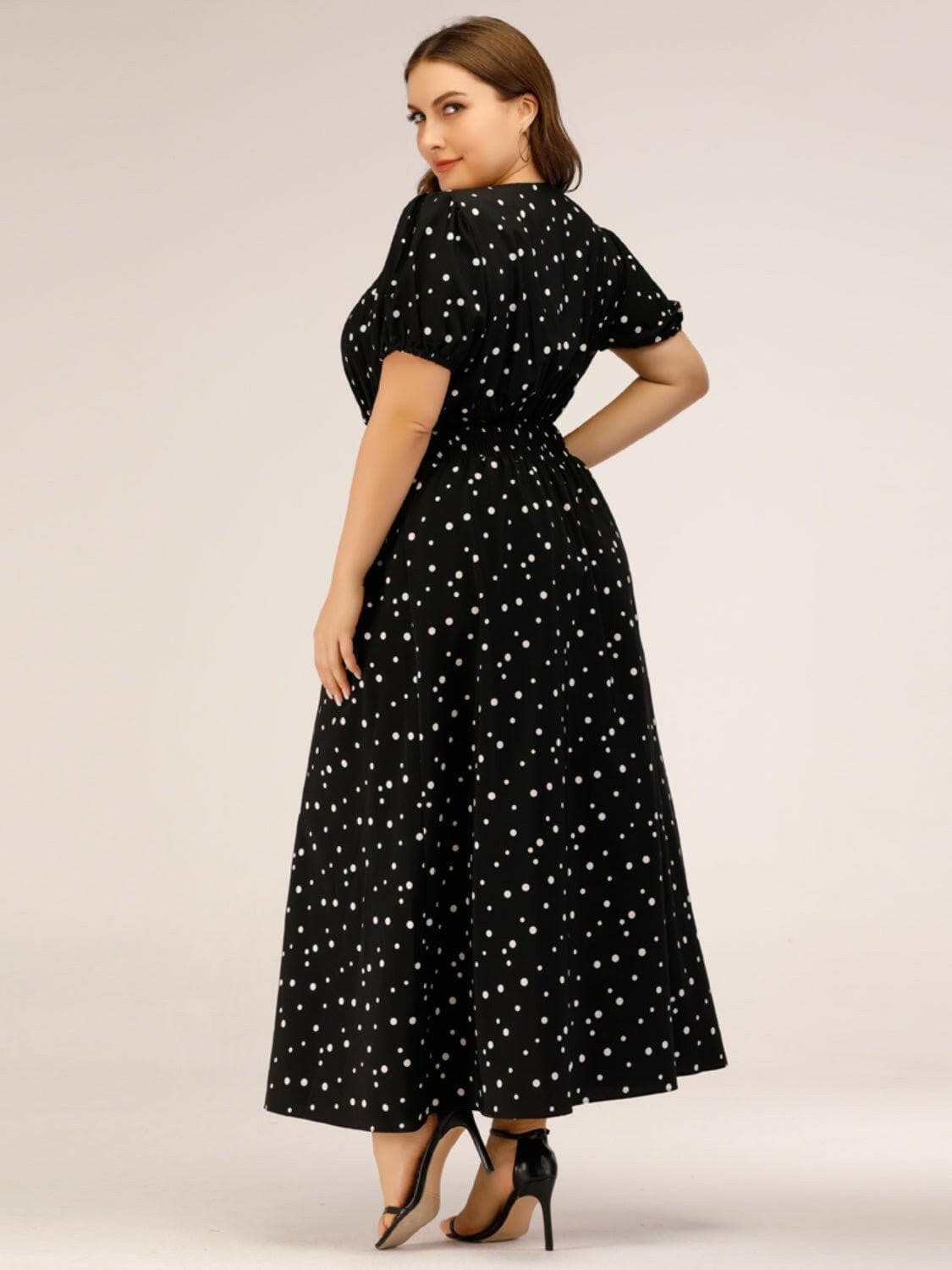 Plus Size Polka Dot Square Neck Dress - Love Salve