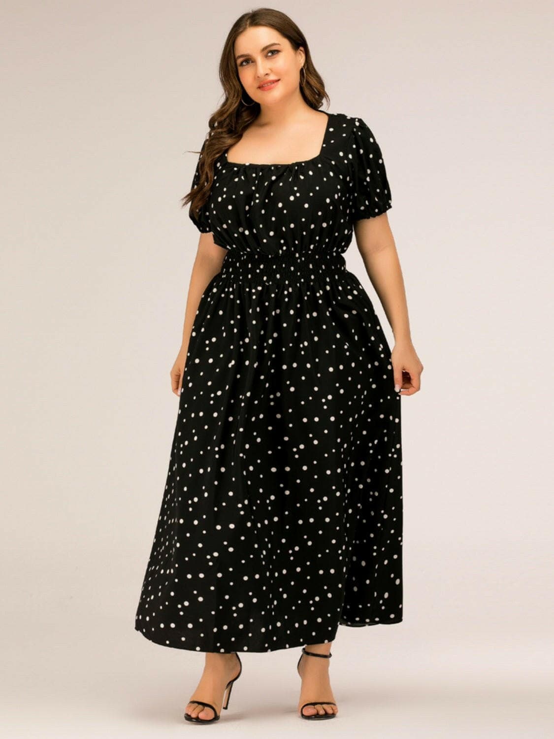 Plus Size Polka Dot Square Neck Dress - Love Salve