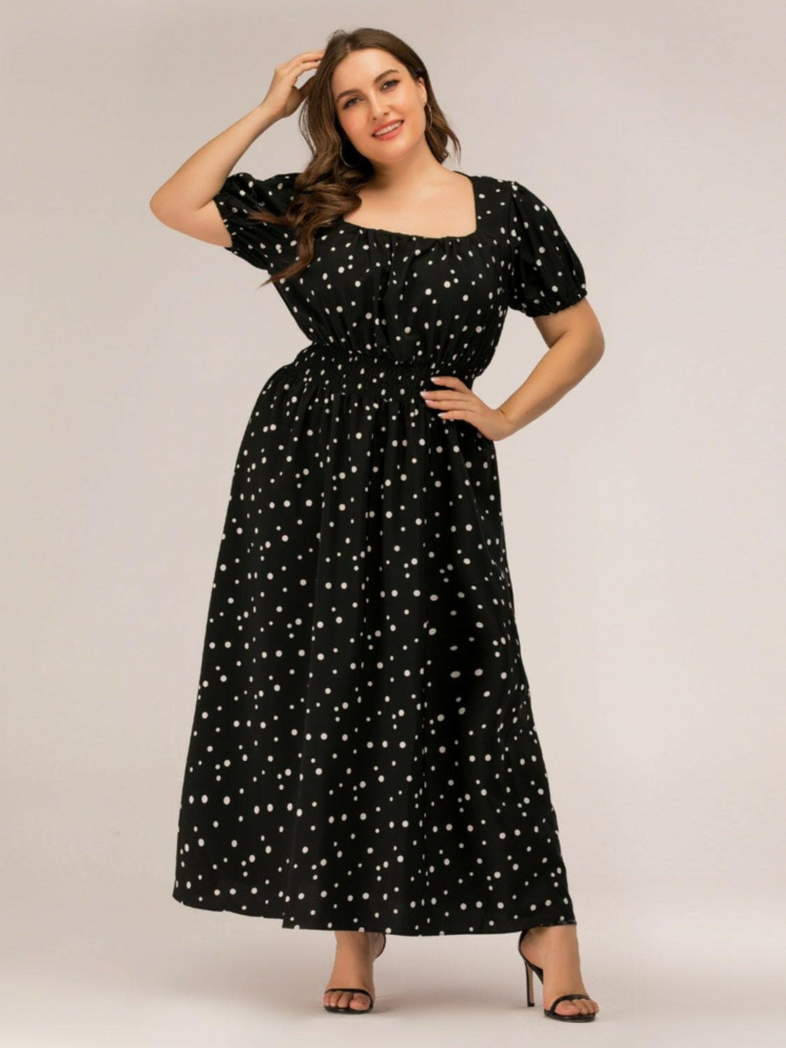 Plus Size Polka Dot Square Neck Dress - Love Salve