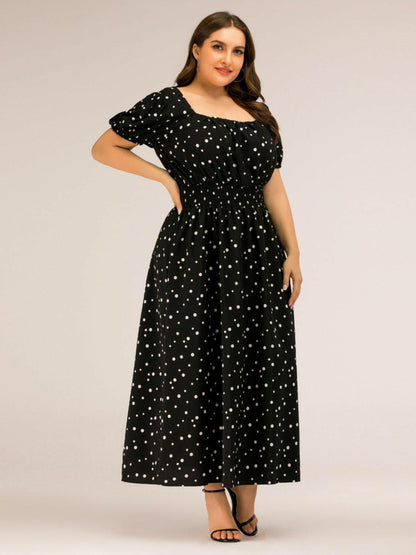 Plus Size Polka Dot Square Neck Dress - Love Salve