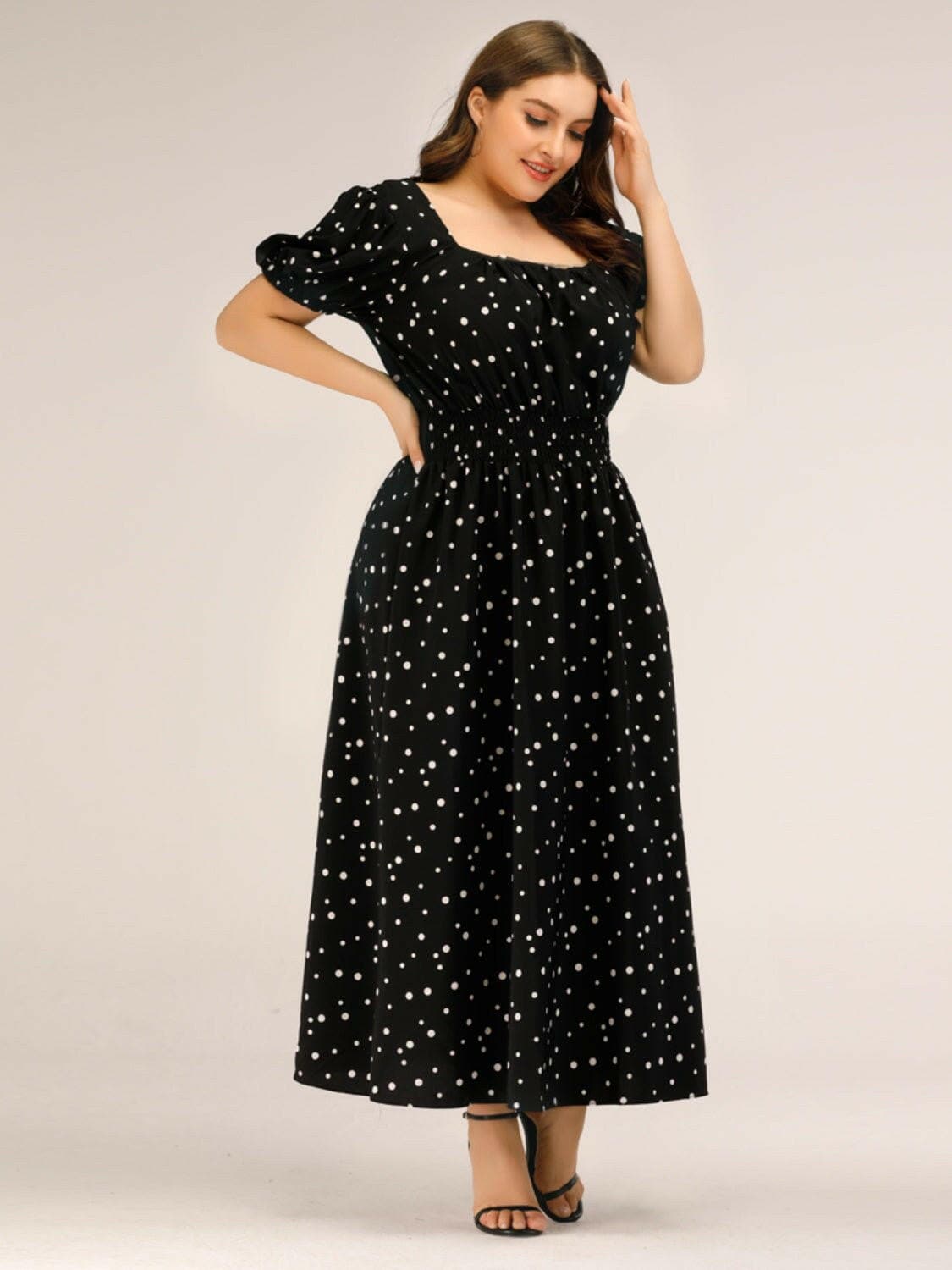 Plus Size Polka Dot Square Neck Dress - Love Salve