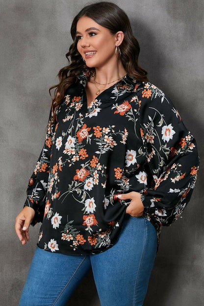 Printed Plus Size Long Sleeve Blouse with Johnny CollarPrinted Plus Size Long Sleeve Blouse with Johnny Collar
 Upgrade your wardrobe with the perfect blend of style and comfort. Introducing our Printed Plus Size Long SlLove Salve Size Long Sleeve Blouseplus