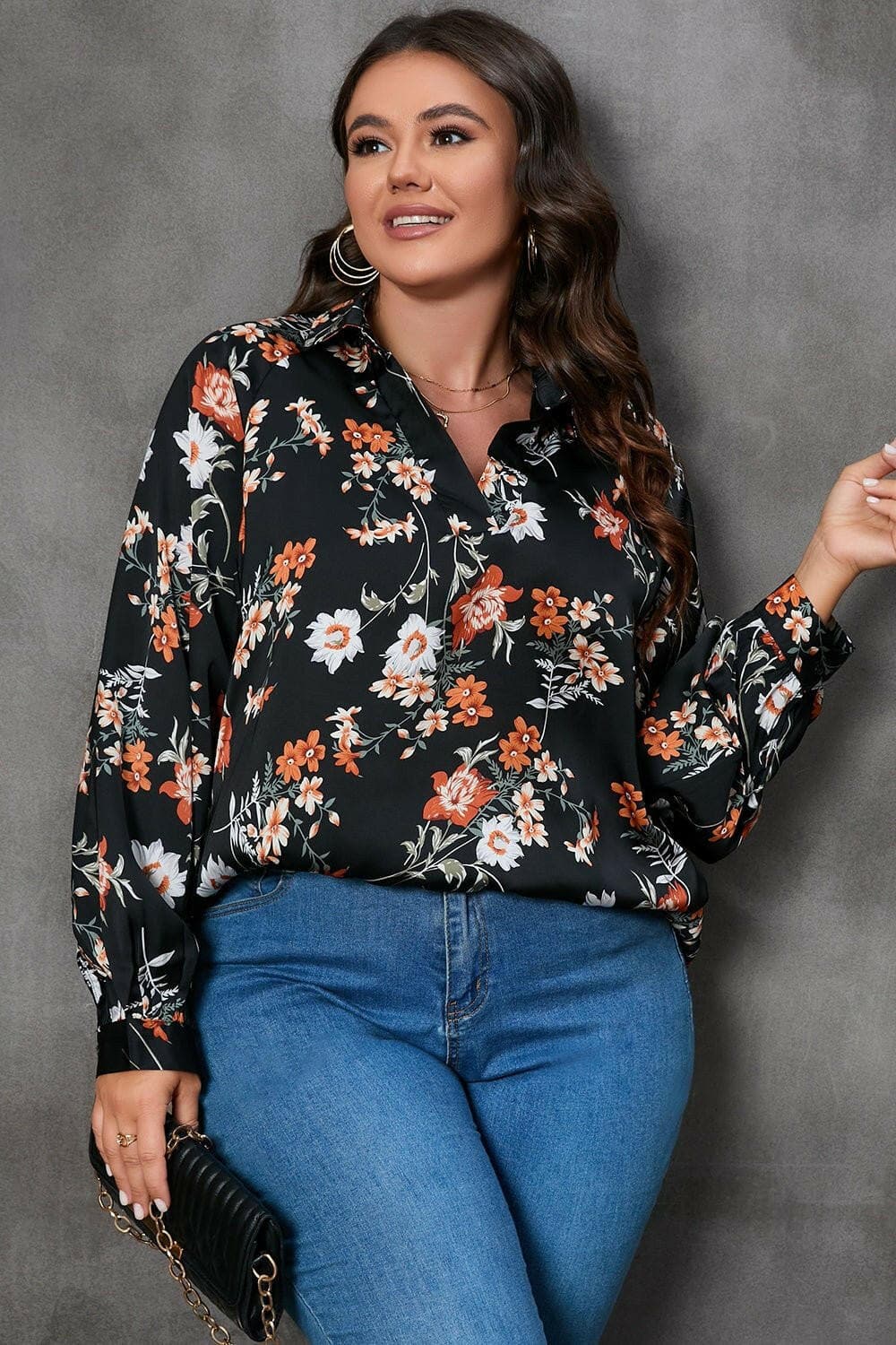 Printed Plus Size Long Sleeve Blouse with Johnny CollarPrinted Plus Size Long Sleeve Blouse with Johnny Collar
 Upgrade your wardrobe with the perfect blend of style and comfort. Introducing our Printed Plus Size Long SlLove Salve Size Long Sleeve Blouseplus