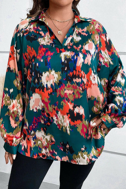 Printed Plus Size Long Sleeve Blouse with Johnny CollarPrinted Plus Size Long Sleeve Blouse with Johnny Collar
 Upgrade your wardrobe with the perfect blend of style and comfort. Introducing our Printed Plus Size Long SlLove Salve Size Long Sleeve Blouseplus