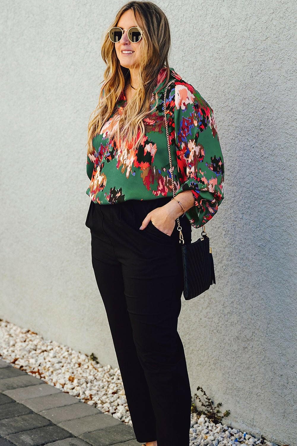 Printed Plus Size Long Sleeve Blouse with Johnny CollarPrinted Plus Size Long Sleeve Blouse with Johnny Collar
 Upgrade your wardrobe with the perfect blend of style and comfort. Introducing our Printed Plus Size Long SlLove Salve Size Long Sleeve Blouseplus