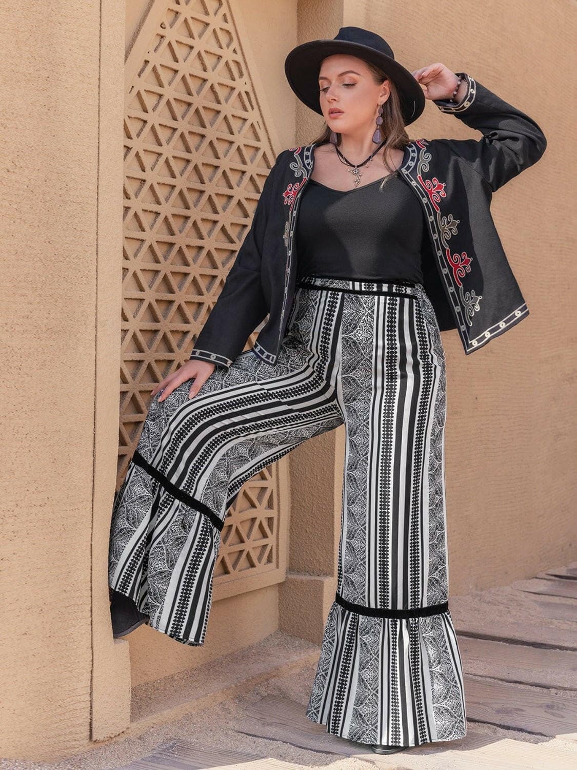 Plus Size Printed Wide Leg Pants - Love Salve