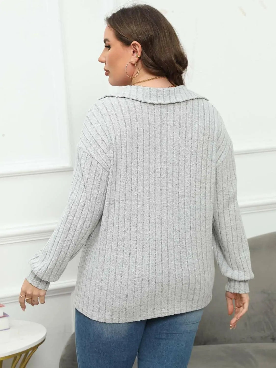 Ribbed collared plus size top - Love Salve 