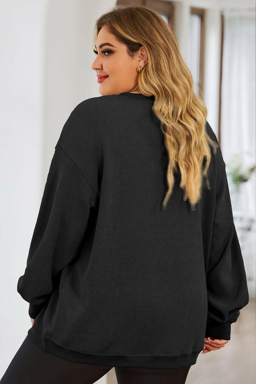 Plus Size Round Neck Dropped Shoulder Sweatshirt - Love Salve