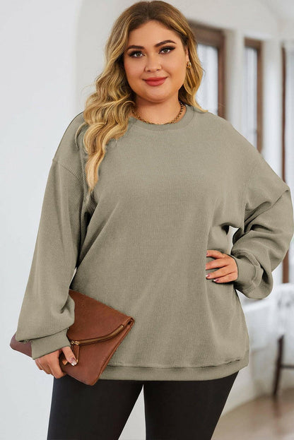 Plus Size Round Neck Dropped Shoulder Sweatshirt - Love Salve