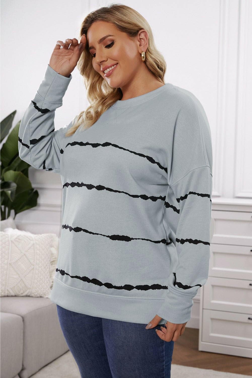 Plus Size Round Neck Dropped Shoulder Sweatshirt - Love Salve