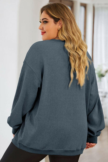 Plus Size Round Neck Dropped Shoulder Sweatshirt - Love Salve