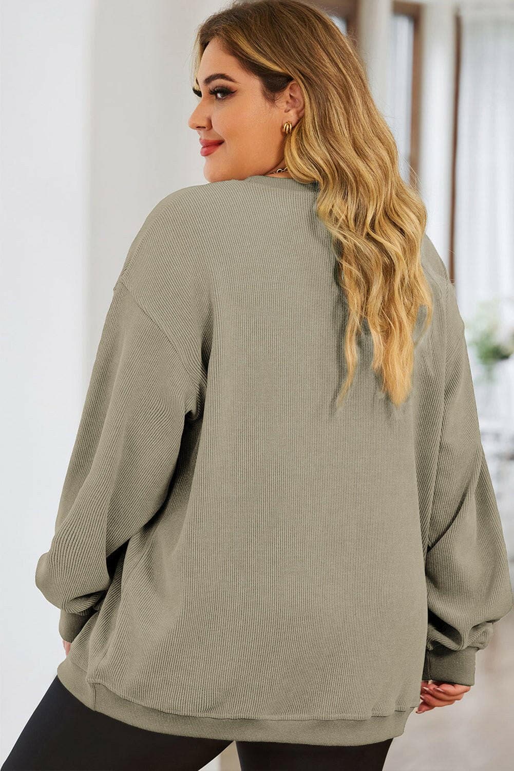 Plus Size Round Neck Dropped Shoulder Sweatshirt - Love Salve