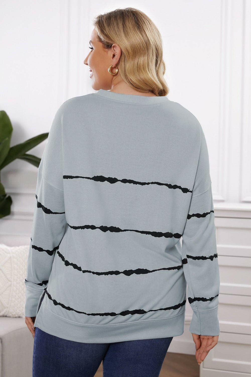 Plus Size Round Neck Dropped Shoulder Sweatshirt - Love Salve