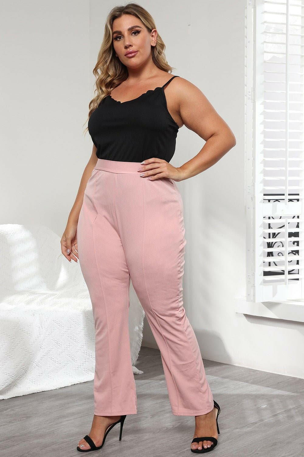 Plus Size Seamed Detail Plain Pants - Love Salve