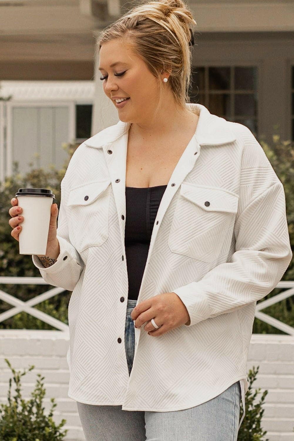 Plus Size Snap Down Dropped Shoulder Jacket - Love Salve