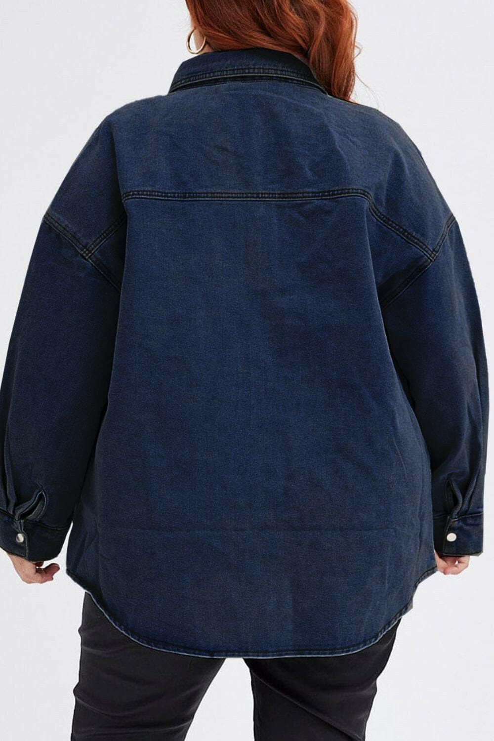 Plus Size Snap Down Pocketed Denim Jacket - Love Salve