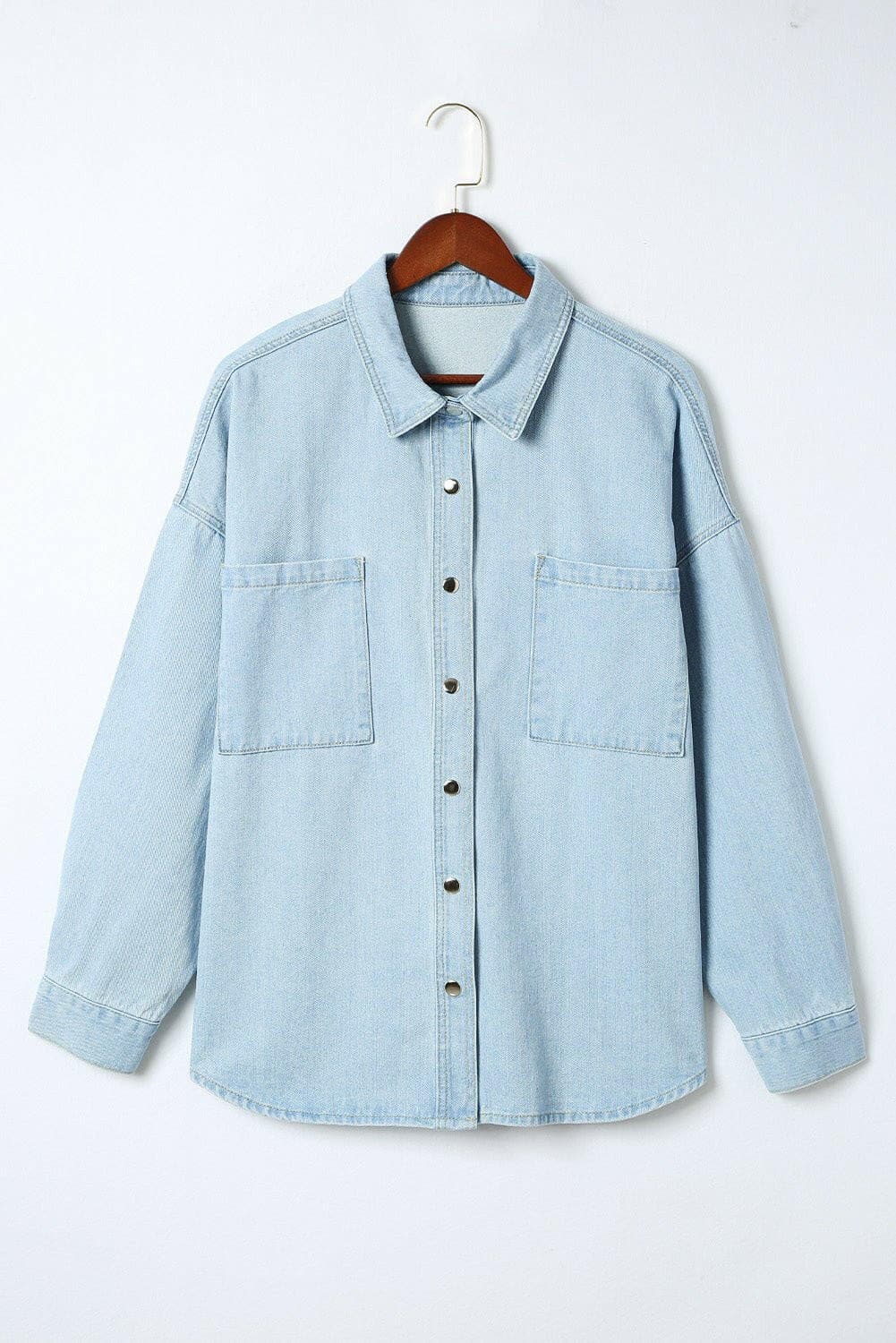 Plus Size Snap Down Pocketed Denim Jacket - Love Salve