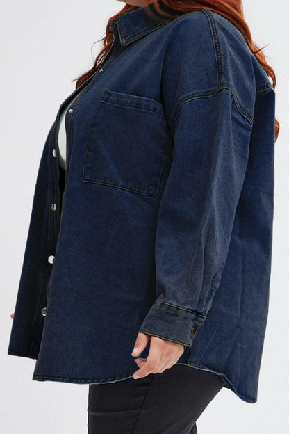 Plus Size Snap Down Pocketed Denim Jacket - Love Salve