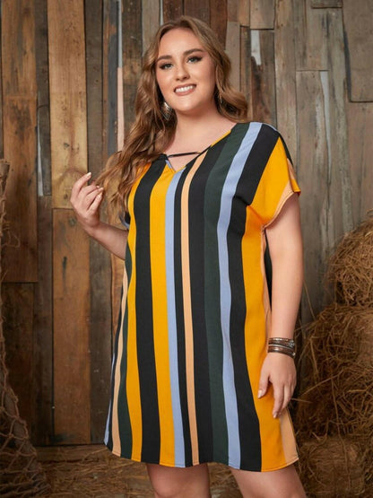 Striped Plus Size Mini Dress with Short SleevesUpgrade Your Style with Our Striped Plus Size Mini Dress!
 
 
Chic Design: Embrace elegance in our striped mini dress with short sleeves, perfect for any occasion.
 Love Salve Size Mini Dressplus