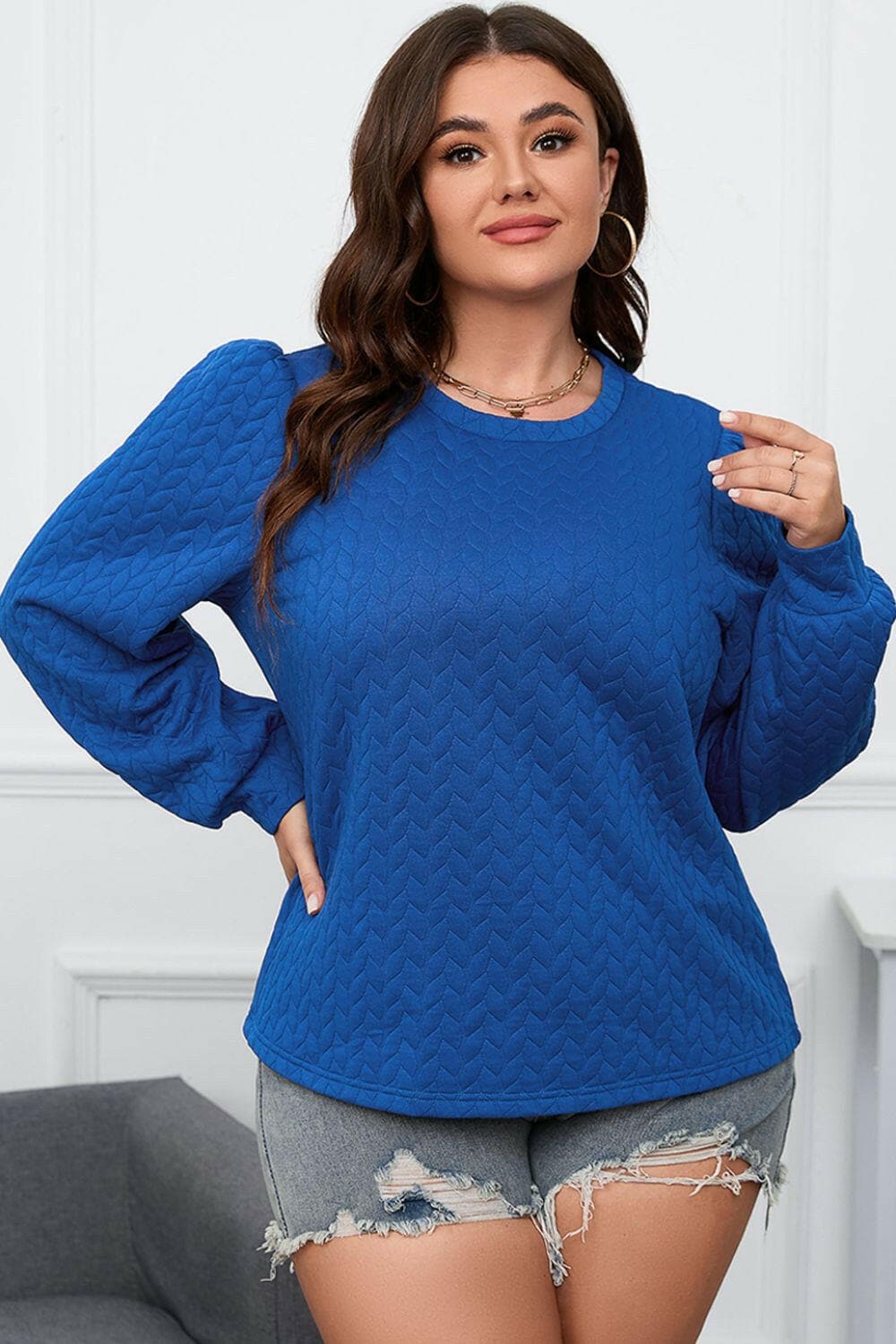 Textured Round Neck Plus Size Long Sleeve BlouseTextured Round Neck Plus Size Long Sleeve Blouse
 Upgrade your wardrobe with our Textured Round Neck Plus Size Long Sleeve Blouse! Elevate your look with this basic Love Salve Size Long Sleeve Blouseplus