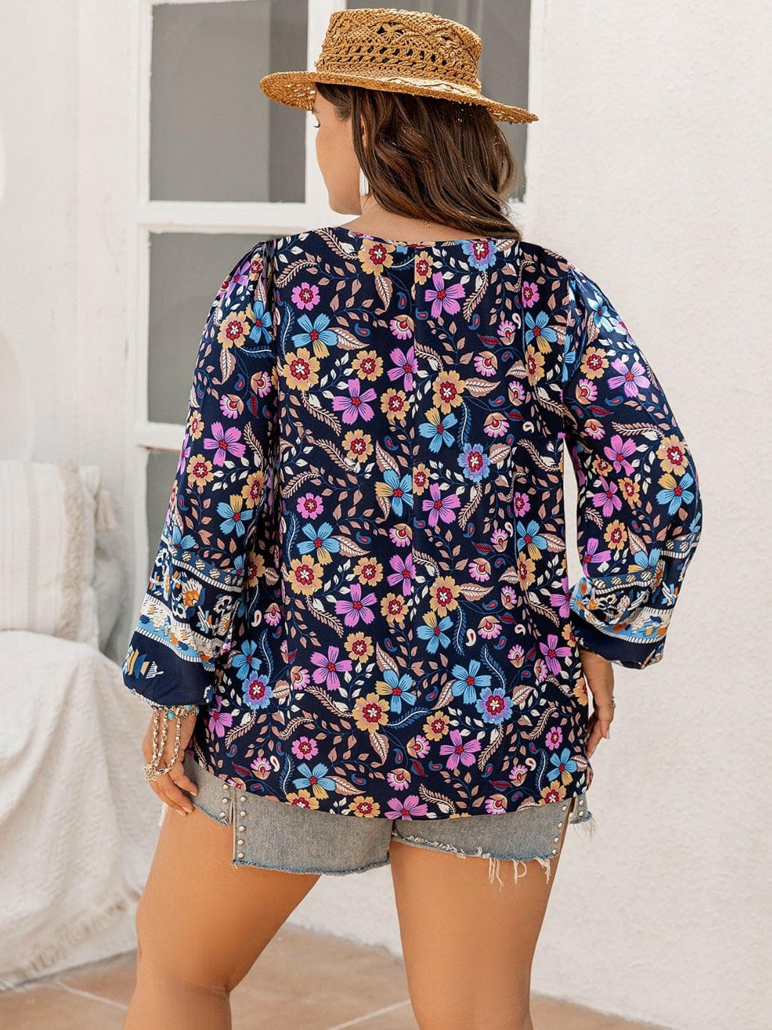 Tassel Printed Plus Size Tie Neck Blouse with Decorative ButtonTassel Printed Plus Size Tie Neck Blouse with Decorative Button
 Upgrade your wardrobe with a touch of sophistication and elegance by adding our Tassel Printed Plus Love Salve Size Tie Neck Blouseplus