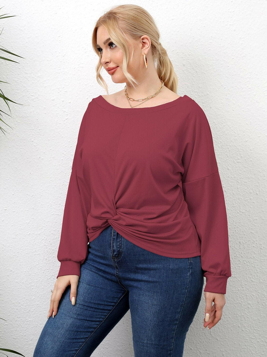 Plus Size Twisted Drop Shoulder T-Shirt - Love Salve