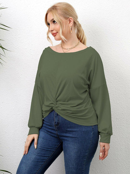 Plus Size Twisted Drop Shoulder T-Shirt - Love Salve