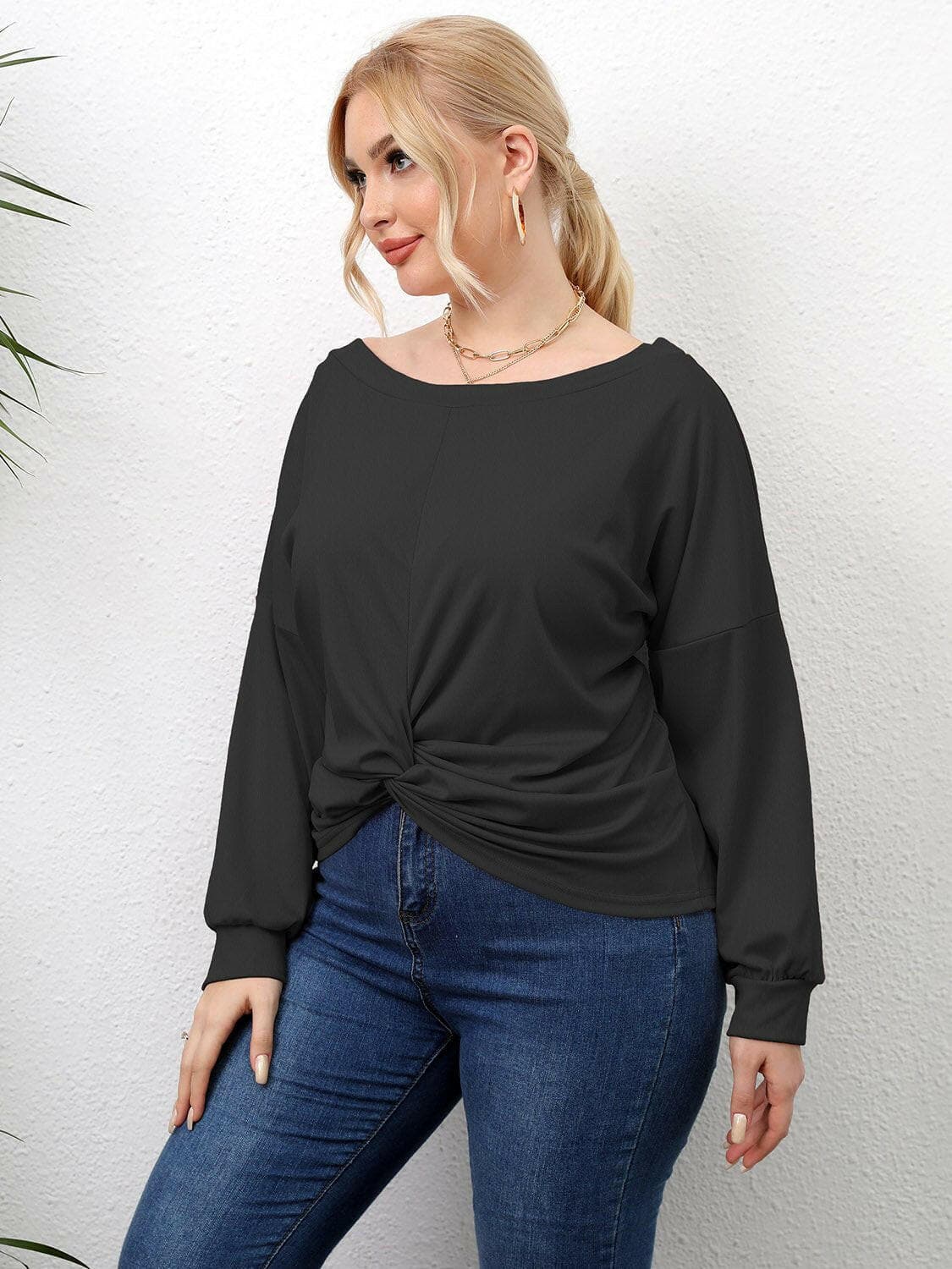 Plus Size Twisted Drop Shoulder T-Shirt - Love Salve