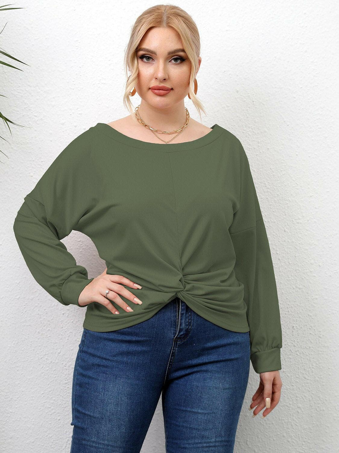 Plus Size Twisted Drop Shoulder T-Shirt - Love Salve