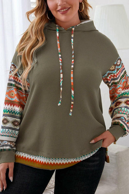 Plus Size Waffle-Knit Geometric Dropped Shoulder Hoodie - Love Salve