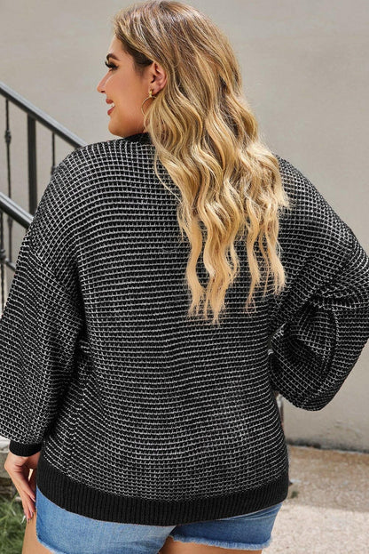 Plus Size Waffle-Knit Round Neck Dropped Shoulder Sweater - Love Salve