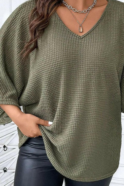 Plus Size Waffle-Knit V-Neck Blouse - Love Salve