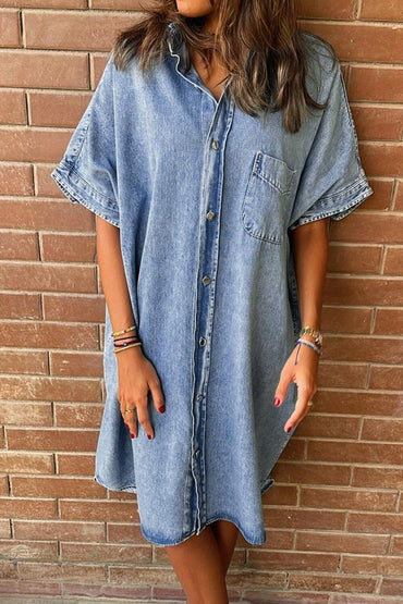 Denim Button Down Half Sleeve Dress with PocketsA Versatile Must-Have: Denim Button Down Half Sleeve Dress with Pockets
 
 
Effortless Style: Elevate your wardrobe with this chic denim dress featuring a button-dowLove Salve Half Sleeve Dressjust arrived