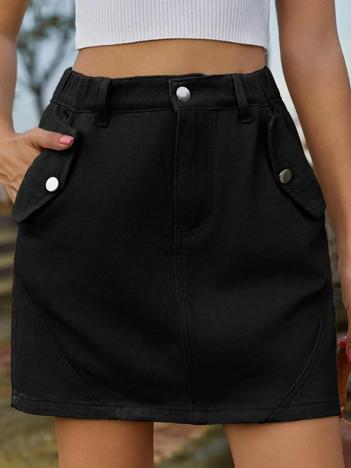 Chic denim mini skirt with pockets - Love Salve 