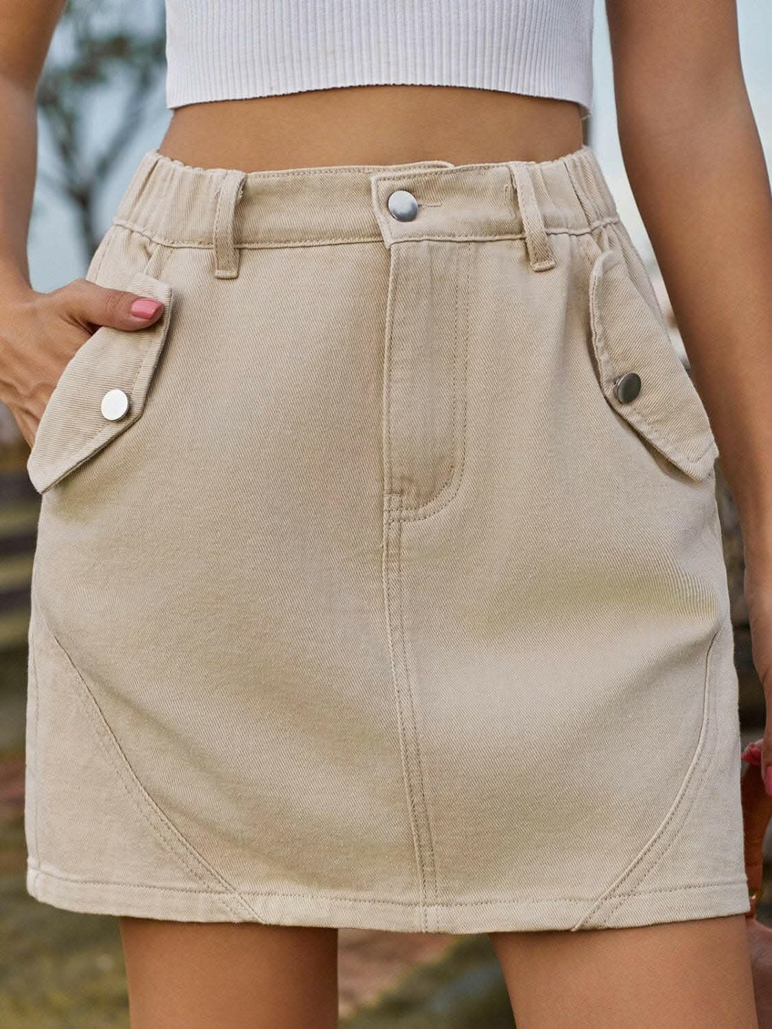 Chic denim mini skirt with pockets - Love Salve 