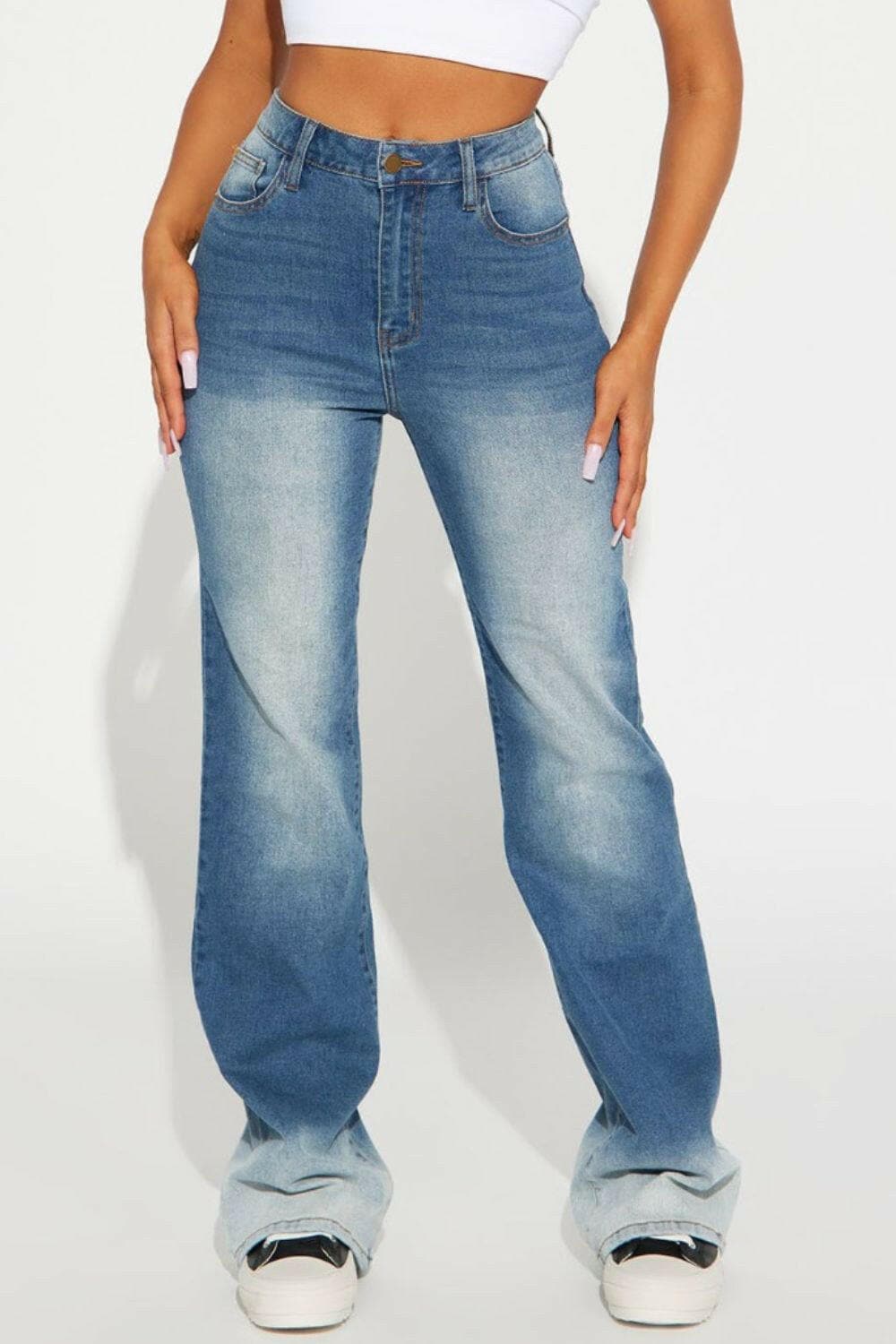 Pocketed Buttoned Straight Jeans - Love Salve