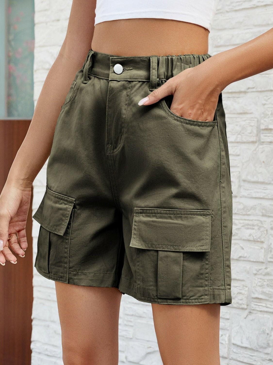 Pocketed High Waist Denim Shorts - Love Salve