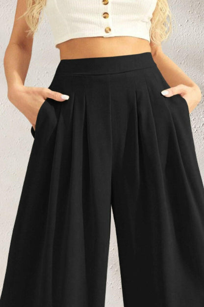 Pocketed High Waist Wide Leg Pants - Love Salve