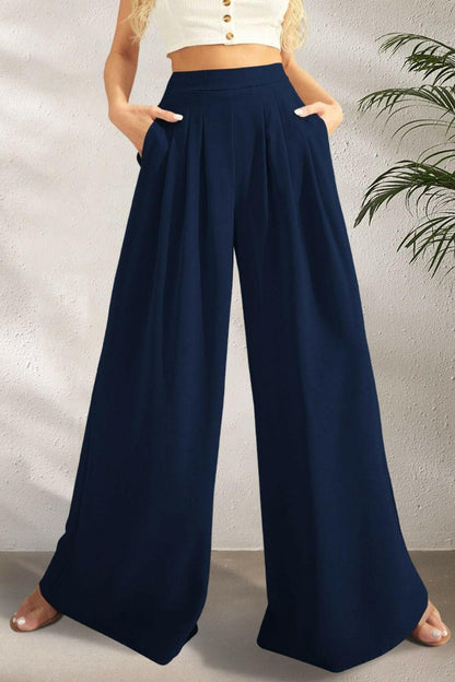 Pocketed High Waist Wide Leg Pants - Love Salve