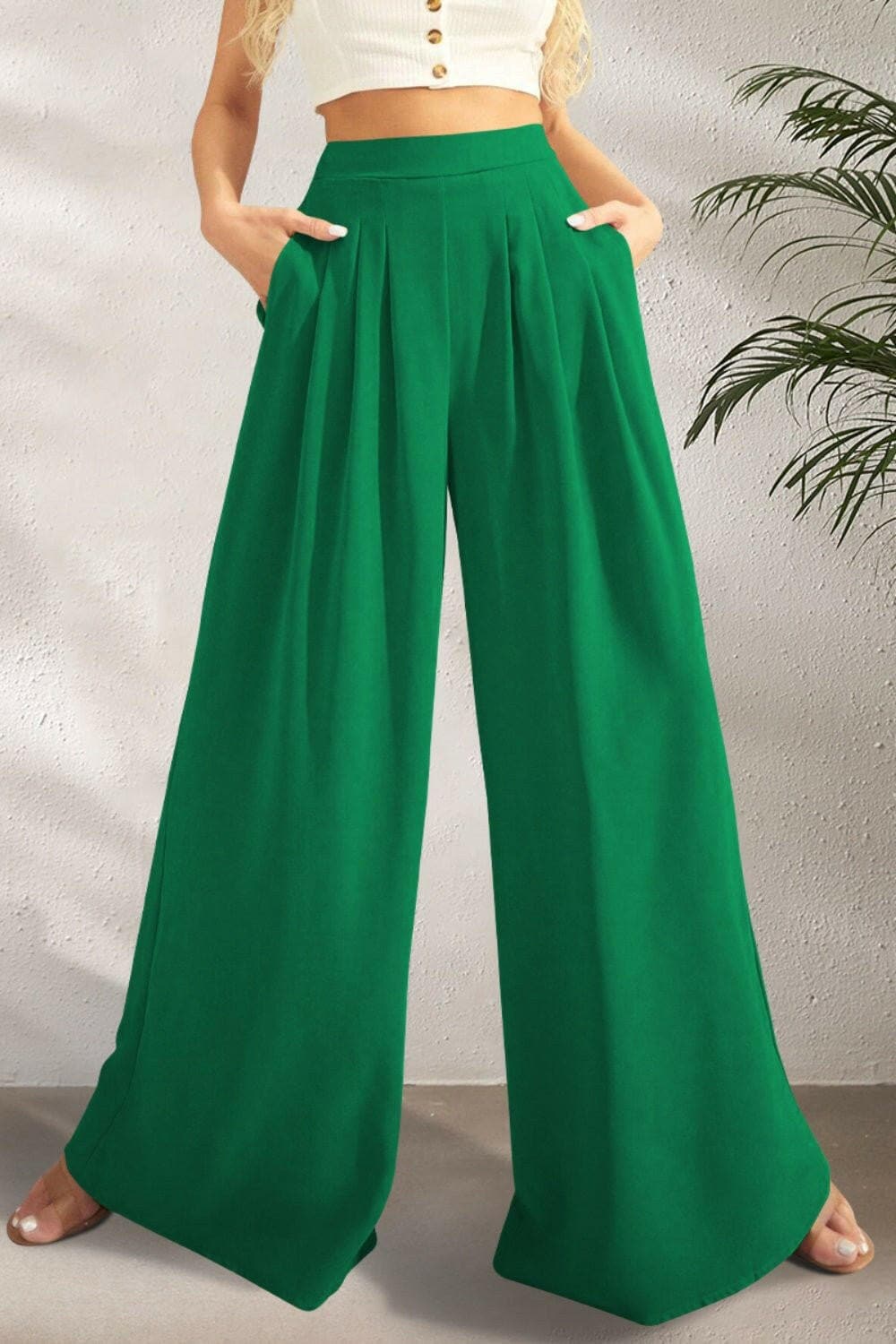 Pocketed High Waist Wide Leg Pants - Love Salve