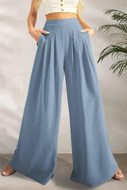 Pocketed High Waist Wide Leg Pants - Love Salve