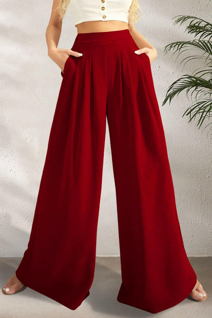 Pocketed High Waist Wide Leg Pants - Love Salve